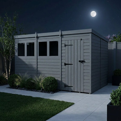 Total Sheds 12ft x 10ft Composite Pent Garden Shed - Single Door - With Windows - EPDM Rubber Roof - UK Manufactured