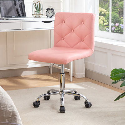 Pink Armless Ergonomic Adjustable Swivel Office Chair with Wheels – Modern Rolling Computer Desk Chair, Comfortable Task Chair for Home Office, Study, or Vanity