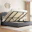 Grand lit tapissier en velours gris, construction en bois, grand lit de rangement pour structure