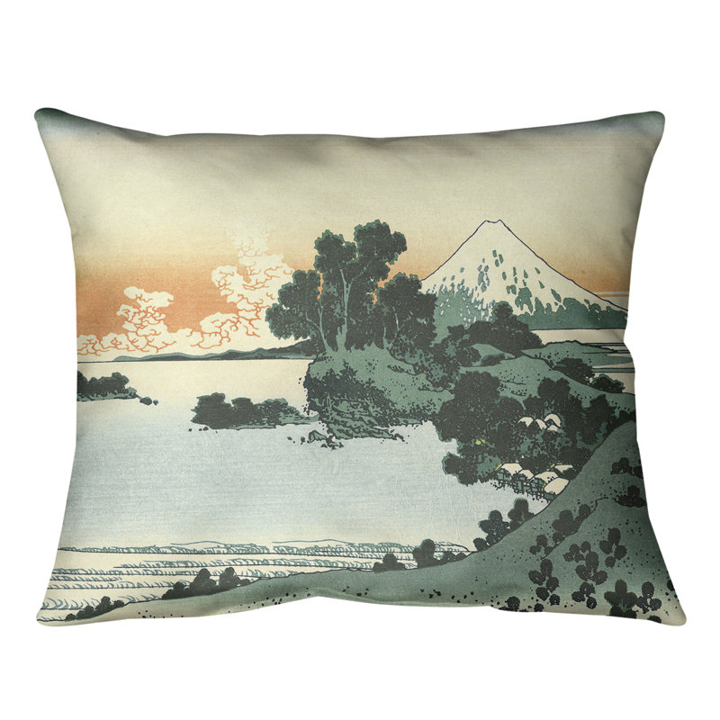 Coussin lombaire Shichiri Beach dans la province de Sagami, Duvet synthétique, 20 po x 14 po, Vert / Orange