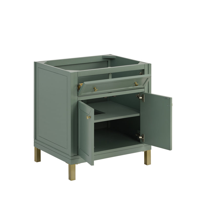 Chicago 30'' W Single Bathroom Vanity Base, Smokey Celadon, Champagne Brass