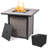 30" Rattan Fire Pit Table, 50,000 BTU outdoor fireplace with Cover, Blue Glass Beads & Lid