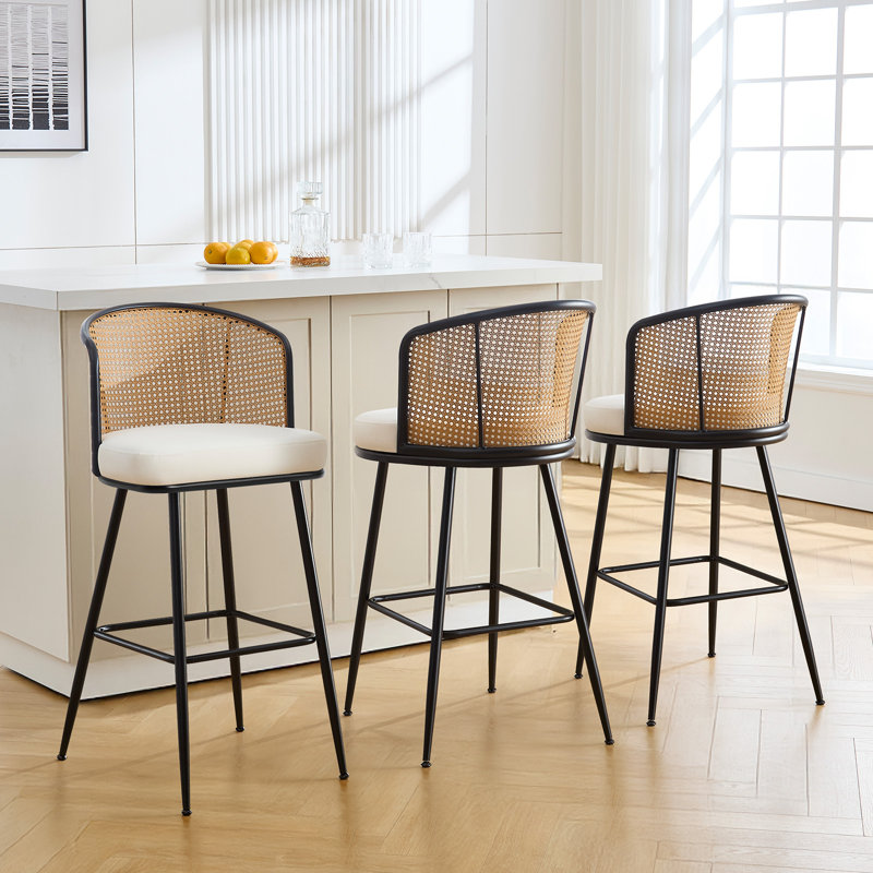 Tabouret rembourré Cane, Blanc, Tabouret de bar (siège d'une hauteur de 29 po), 3