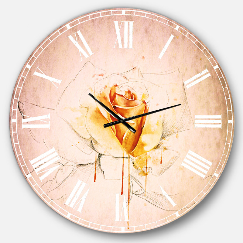 Yellow Rose Sketch on White Back - Traditional Wall Clock, Oversized