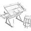 Table à dessin avec tabouret, table à dessin à hauteur ajustable, poste de travail d'artisanat multifonctionnel avec 2 tiroirs de rangement, plateau de travail en verre pour bureau à domicile pour artistes, noir-129878544