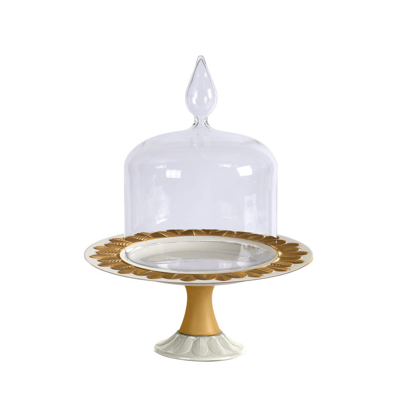 Villari Plastic Cake Stand, White/Yellow