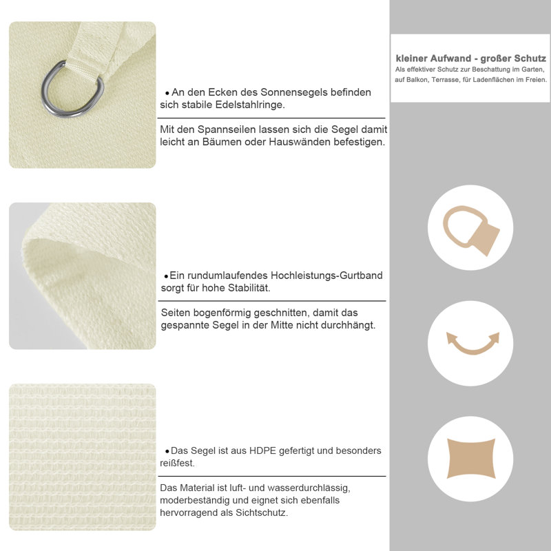 Abonza-Torres 0.3m x 0.3m Triangular Shade Sail, Cream
