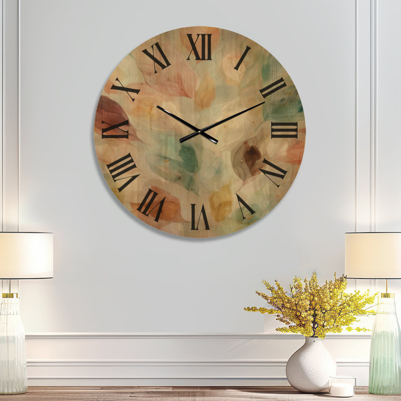 Horloge à feuillage - Feuilles douces à l'aquarelle brumeuse, imprimée sur bois, Medium