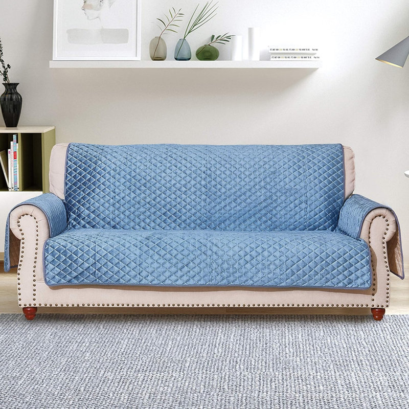 Housse antidérapante pour canapé (68/78 po), 100 % polyester bleu clair, H 75,5 po x l 134 po x P 78 po