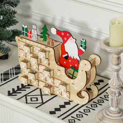 Christmas Advent Calendar With 24 Countdown Drawers, Reusable Wooden Holiday Decoration Xmas Gift For Kids Adults, Natural Wood