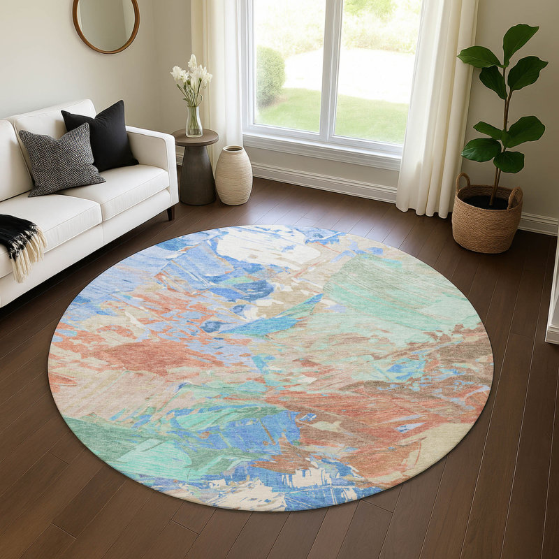 Premium Machine Washable Varroville AMF1713 Abstract Rug, Round 8'