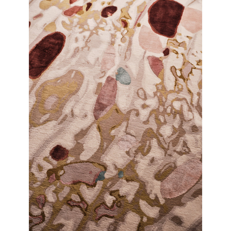 Oyster Hand Knotted Wool/Silk Abstract Area Rug in Brown/Beige/Gold/Orange by Chihuly, Rectangle 4' x 6'