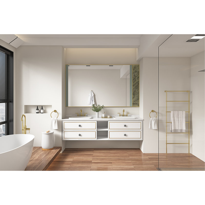 L'armoire de meuble-lavabo mural convient aux lavabos doubles et aux armoires seulement (comptoir et lavabos non inclus)