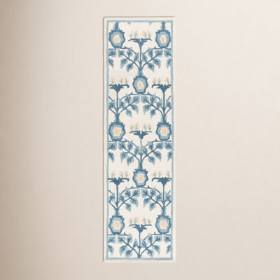 Ivory and Blue Floral Hand-Tufted Wool, Cotton, and Viscose Area Rug