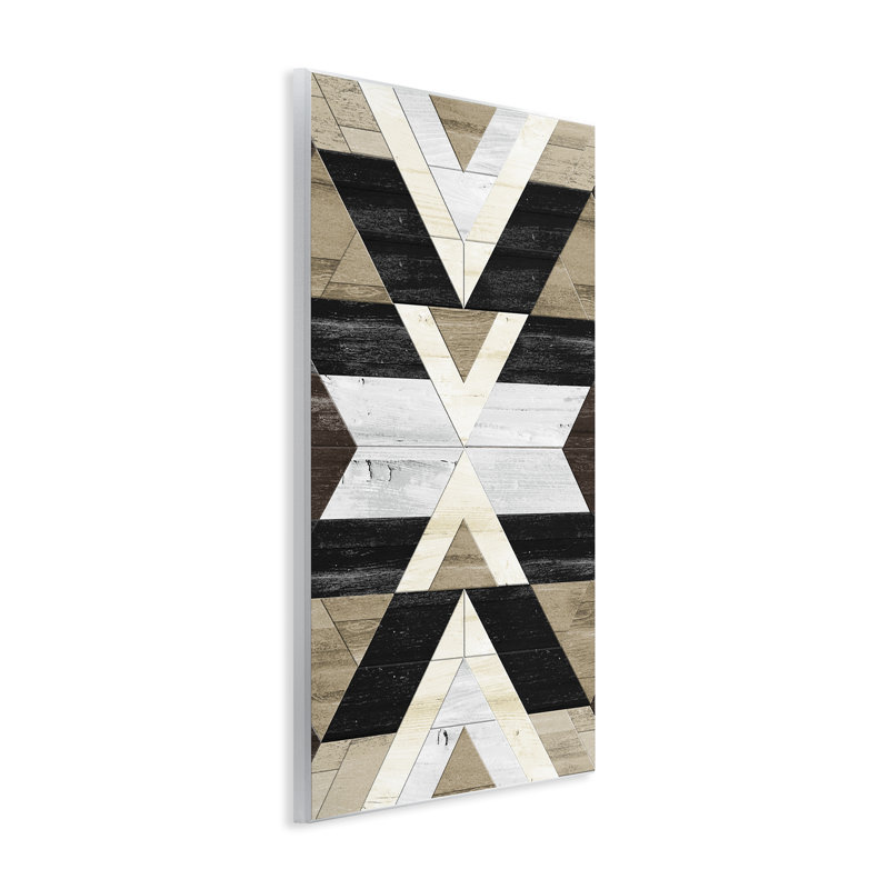 Art mural rustique linéaire aztèque par Erica Billups, H 15 po x l 10 po x P 0,5 po, Bois