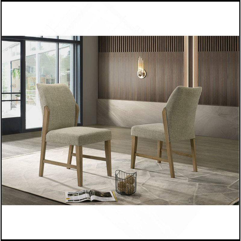 Ensemble de 2 chaises de salle à manger en lin beige avec pieds en chêne rustique Eden