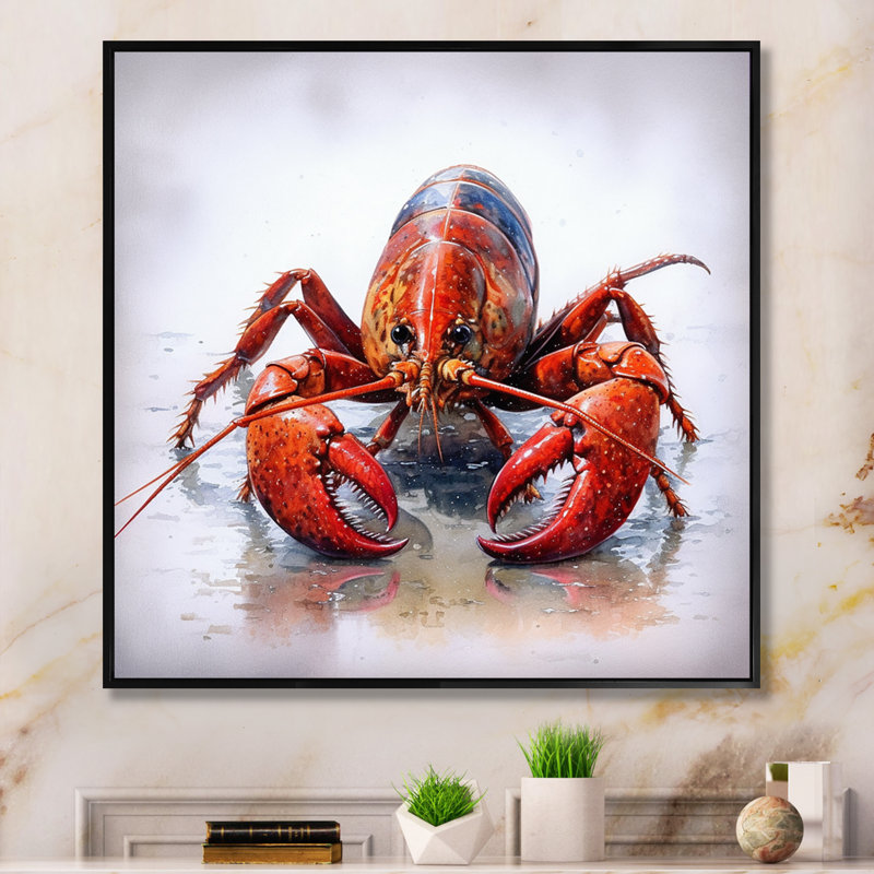 Écrevisse d'eau douce IV sur toile, H 30 po x l 30 po x P 1 po, Cadre flottant noir
