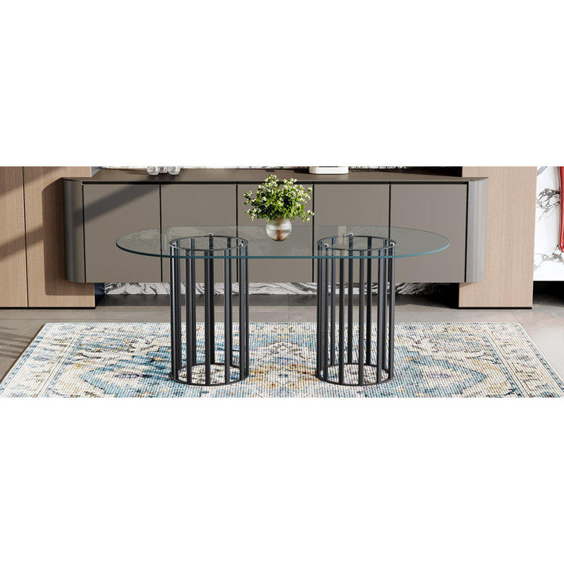 Grandes tables de salle à manger ovales en verre de 71 pouces (table seulement, sans chaises, avec plateau et pieds), cuisine moderne