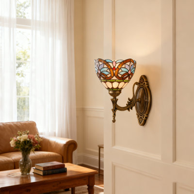 Applique murale simple de style Tiffany, lampe murale en vitrail faite à la main, applique murale de chevet décorative victorienne pour la lecture du couloir de la salle de bain du salon