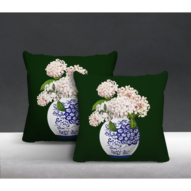  Coussin décoratif intérieur / extérieur floral, L 17 po x H 17 po, Vert