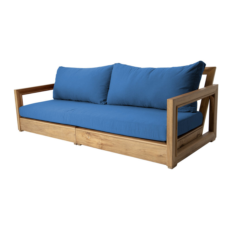 Crelake 107'' Wide Rectangular Teak Patio Sofa with Sunbrella® Cushions, Capri