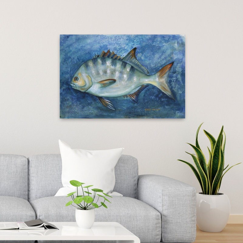 «Blue Striped», art mural tropical, H 24 po x l 36 po