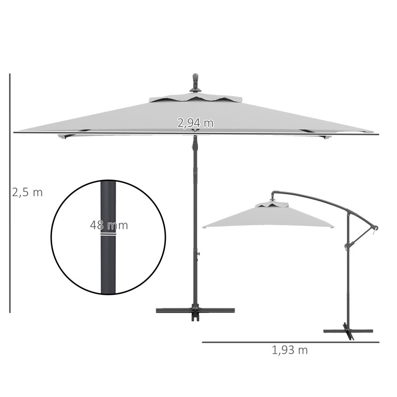 294cm Market Parasol, Light Grey