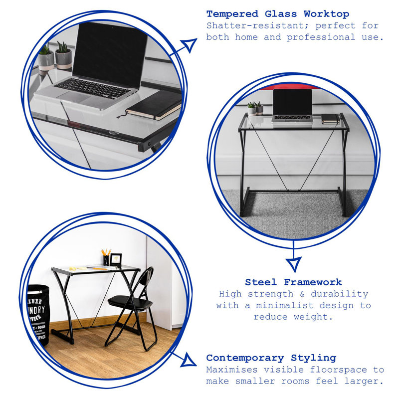Glass Top Metal Base Writing Desk, Black