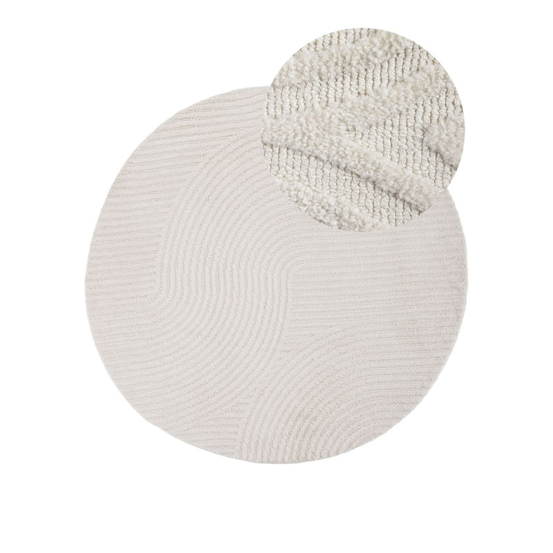 Handgefertigter Teppich aus Mikrofaser in Creme Geometric and Striped Hand Tufted Area Rug, Round 150cm