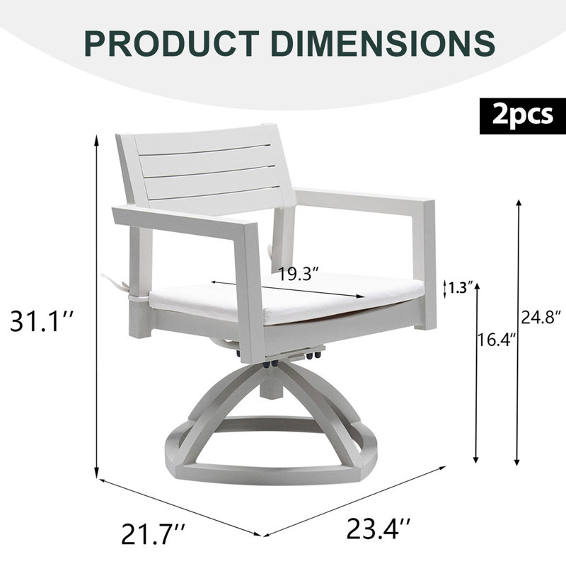Chaise de salle à manger pivotante d'extérieur en aluminium avec coussin Sunbrella