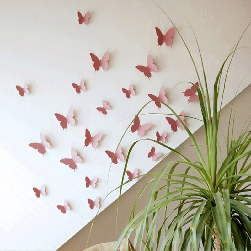 Décalcomanie murale papillon 3d, Rose