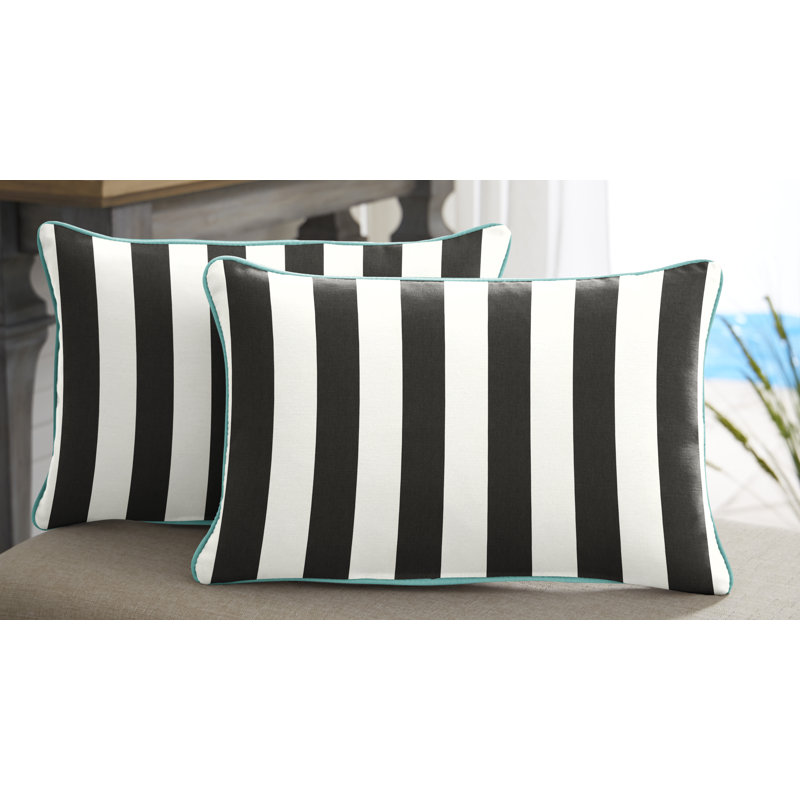 Striped Outdoor Reversible Throw Pillow, 12" x 24", Cabana Classic Black Stripe Sunbrella®