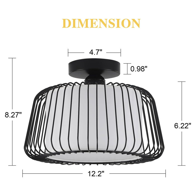 Semi Flush Mount Ceiling Light, Drum Ceiling Light With Metal Shade, 12.2" Modern Close To Ceiling Lights For Bedroom, Kitchen, Hallway And Entryway