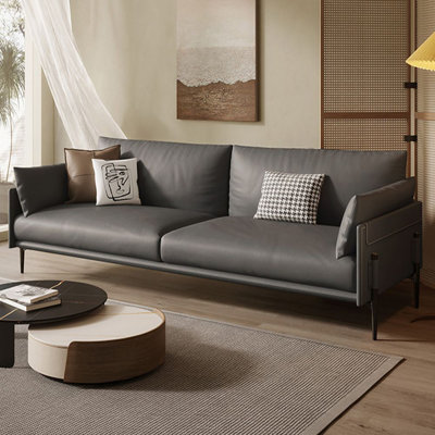 Dark grey Genuine Leather Standard Modern sofa