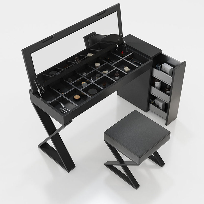 Ensemble coiffeuse avec tabouret et Miroir, Mat