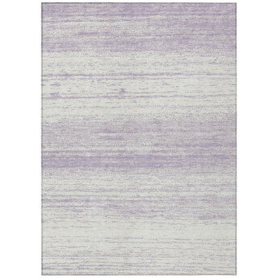 3' X 5' Lavender And Ivory Striped Washable Indoor Outdoor Area Rug
