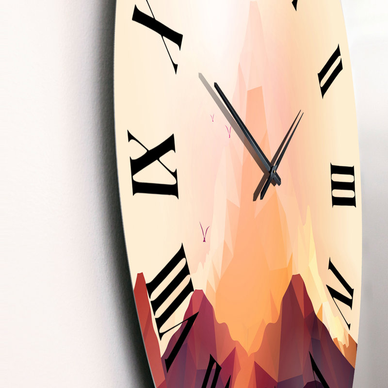 Horloge murale géométrique montagne et coucher de soleil I, Petit