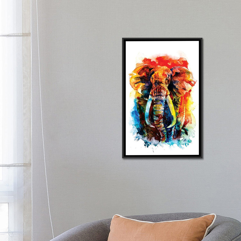 «Wise Elephant», reproduction sur toile, H 26 po x l 18 po x P 1,5 po, Toile avec cadre noir, Pas de tapis