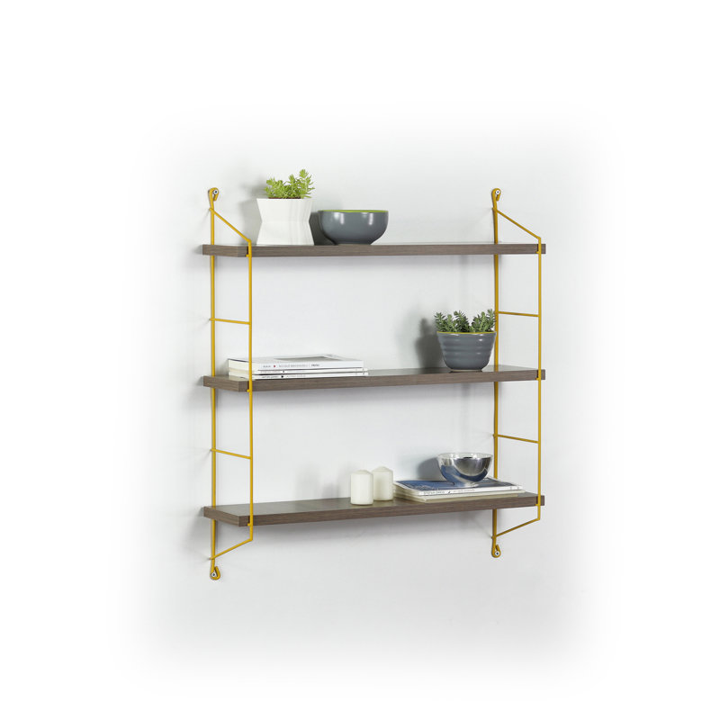 Wall Mounted Rustic Decorative Hanging Metal Bracket Triangle Shelf, Walnut