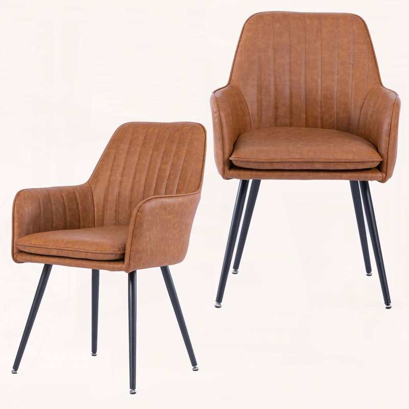 Chaise de salle à manger en similicuir à dossier moyen avec pieds en métal, ensemble de 2