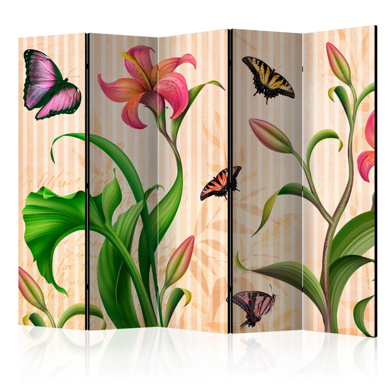 Gyslaine 225cm W x 172cm H 5 - Panel Solid Wood Folding Room Divider