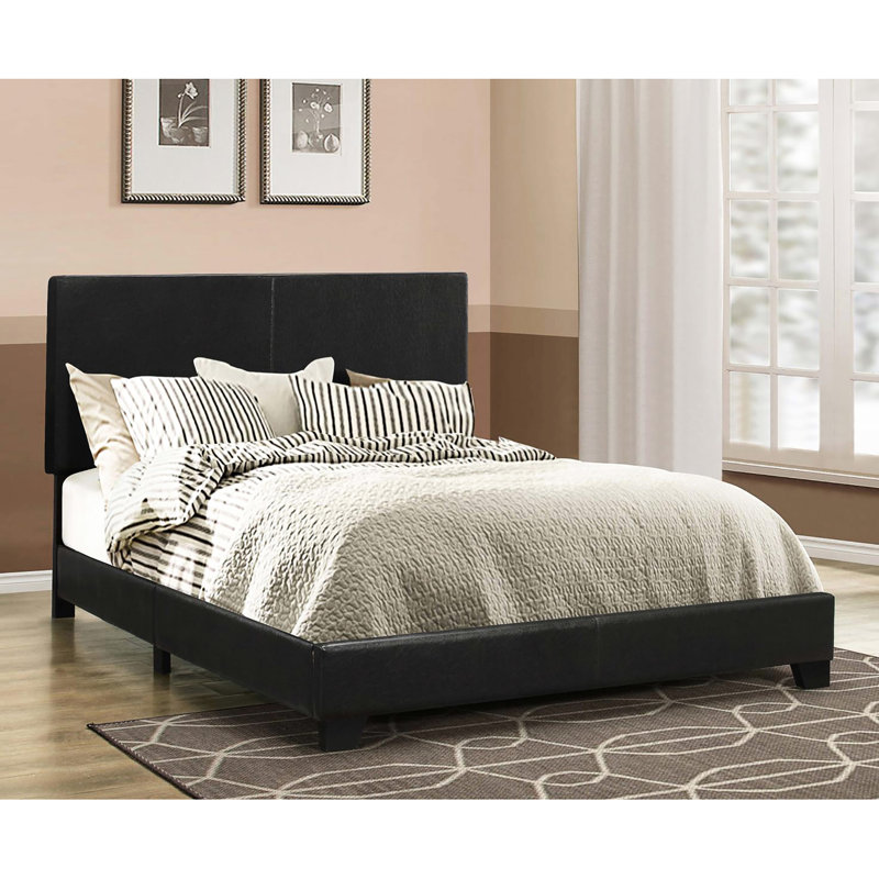 Grand lit tapissier contemporain noir avec une apparence chic pour le revêtement en similicuir de chambre à coucher et le décor de style