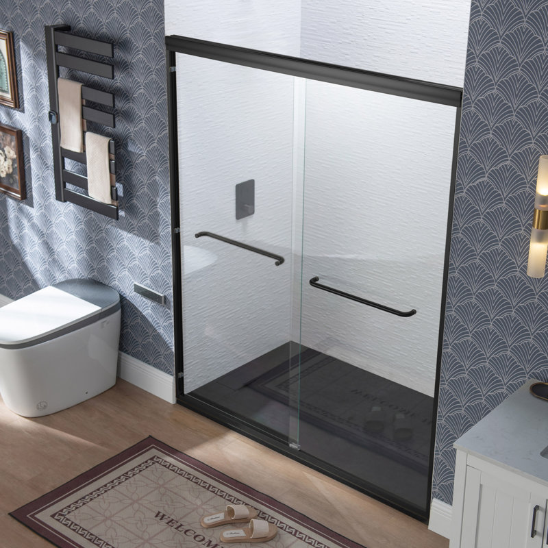 Double Sliding Shower Door 56-60" Width x 72"Height with 1/4"(6mm) Clear Tempered Glass, Matte Black