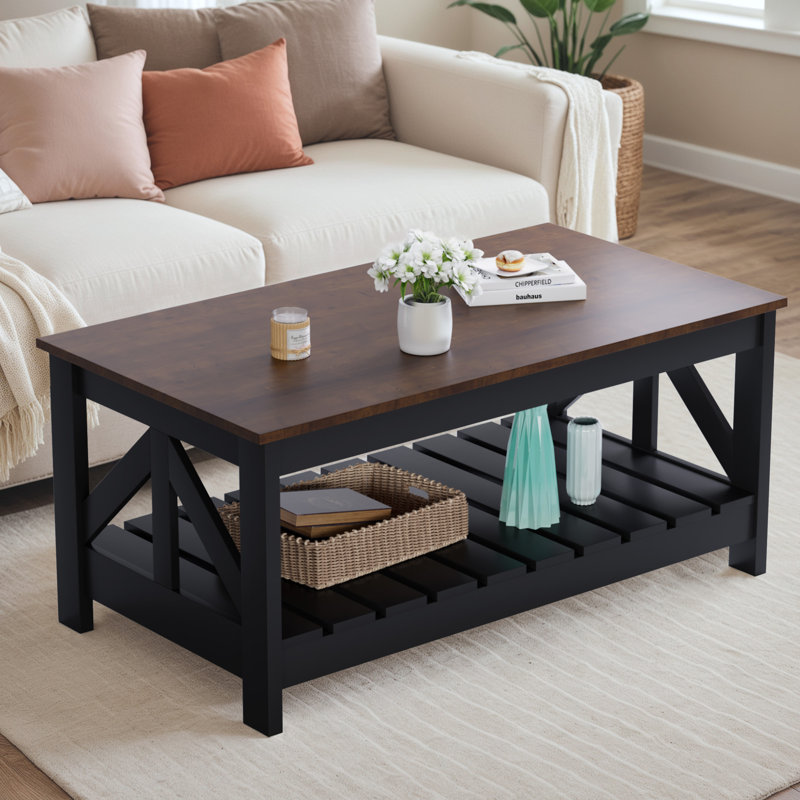 Table basse 39 po rectangulaire avec rangement, Brun, Noir