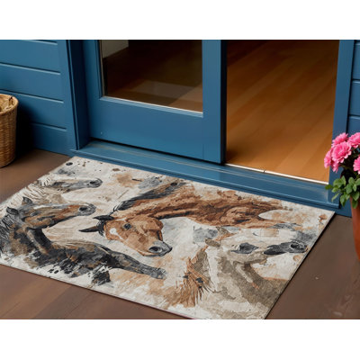 Tapis d'extérieur lavable gris anthracite et brun à cheval 3 pi x 5 pi