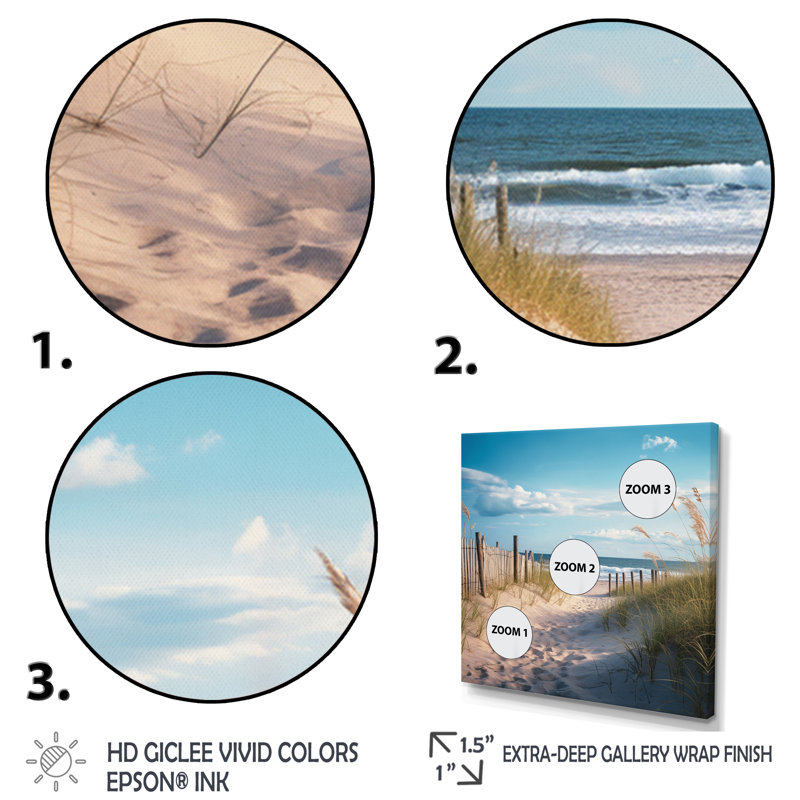 Chemin vers la plage IV - Art mural nautique et plage, salon, Toile tendue, H 36 po x l 36 po x P 1,5 po
