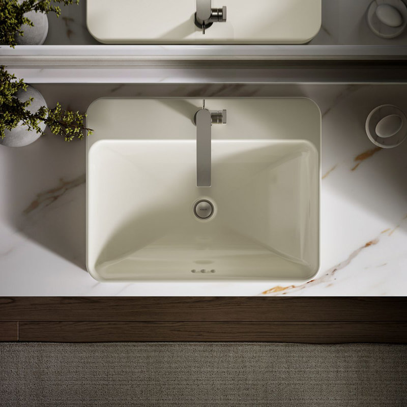 Vox Vitreous China Rectangular Vessel Bathroom Sink with Overflow, Biscuit, 1