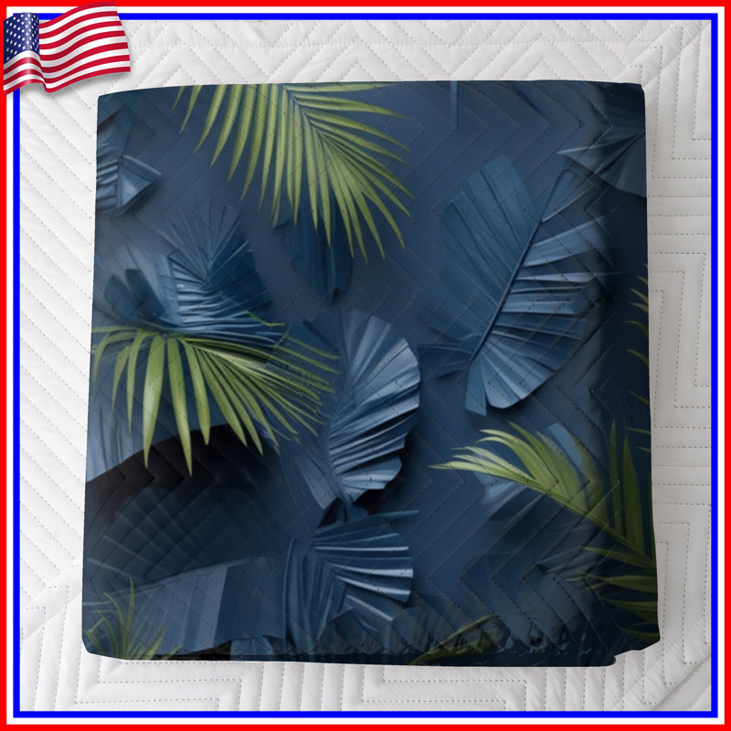 Blue Green Palm Leaves Bedding Palm Leaves Bedspread Plants, Très grand lit