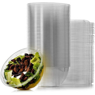 28 Oz. Clear Plastic Salad Bowls With Airtight Lids Food Containers and  Cutlery 