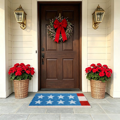 Textured American Flag Star 24" x 36" Floor Mat Independence Day Entryway Red White Blue